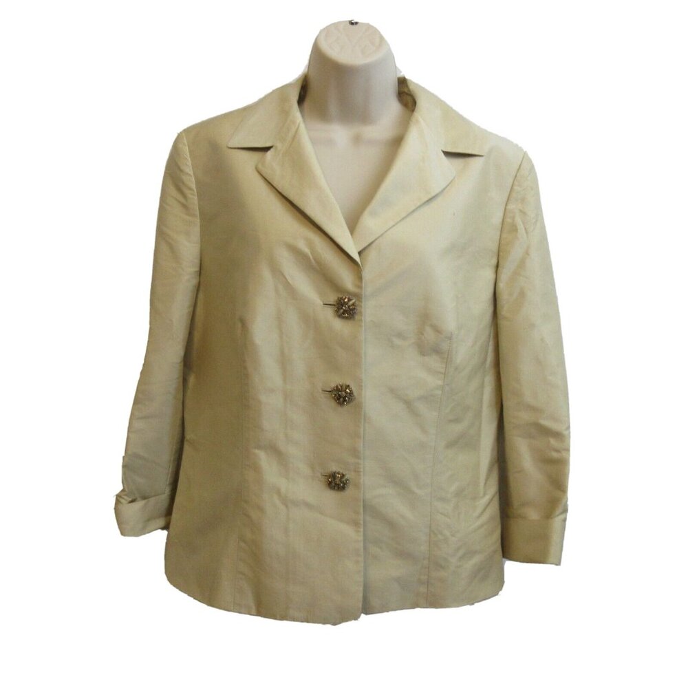 Ann Taylor 100% Silk Blazer Jacket Size 12 Gold Formal Evening Lined Rhinestone